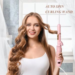 Curling Irons 1inch rotating curling iron LCD Ceramic Barrel Automatic Hair Curlers 25mm Roller Curls Wand Wave Styling Appliances 231013