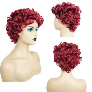 Peluca sintética rizada Borgoña simulación pelucas de cabello humano postizos para mujeres blancas y negras Perruque Rubio K45