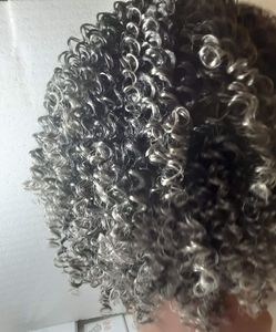 cabello gris rizado rizos naturales Sal y pimienta cabello humano-cola de caballo 10a peinado cola de caballo brasileña real peluca con cordón clip en 140g