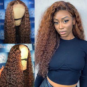 Peluca rizada 360Lace Frontal Pelucas de cabello humano 13x6Lace Brazilian Brown Humans Hairs Closure Wigss 180% Chocolate Color Lace Front full laceWig nudos blanqueados