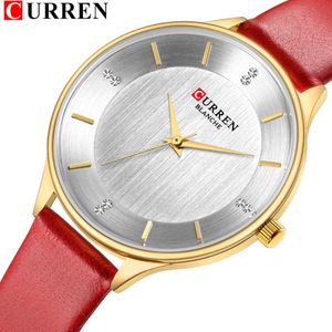 Curren Brand Diamond Reloj de mujer Reloj de pulsera de cuero de cuarzo delgado simple para mujer Vestido de moda Reloj de mujer Montre Femme Q0524