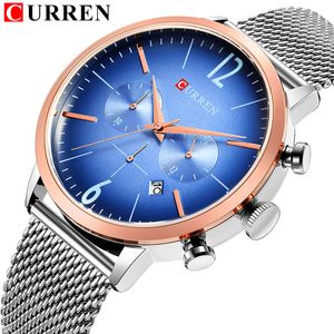 CURREN FashionCasual chronographe Sport hommes montres à Quartz maille bracelet en acier montre-bracelet affichage Date horloge Relogio Masculino