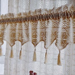 Rideau 1Pc Style campagnard coton crocheté rideaux courts porte café décoratif cantonnière armoire pour salon
