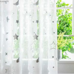 Rideau transparent translucide, 1 pièce, rideau de fenêtre imprimé lune étoile pour la maison, salon chambre à coucher, pièces d'outils de décoration