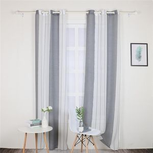 Cortina 1 Uds ventana de lino cortinas transparentes Semi Blackout sala de estar dormitorio varilla bolsillo patrón de rayas Panel único gasa