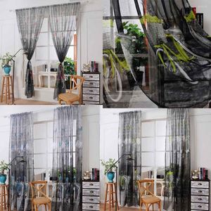 Rideau Bicycle Print Tulle Door Window Drape Panel Sheer Scarf