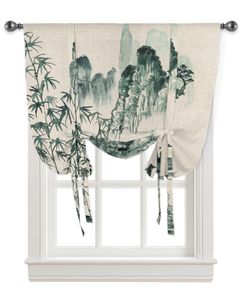 Rideau chinois peinture paysage bambou bateau rideaux pour salon chambre moderne cravate fenêtre rideau cuisine court rideau