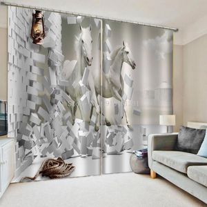 Rideaux rideaux 3D Po taille personnalisée mur brique blanc cheval rideaux Polyester microfibre tissu pour chambre salon décor