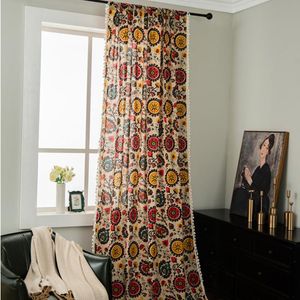 Cortinas con estampado Floral estilo campestre sombreado decoración del hogar Panel suave algodón Lino sala de estar dormitorio El oscurecimiento con borlas