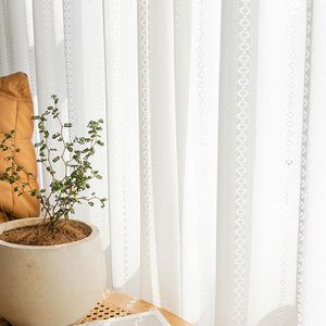 Cortinas estilo japonés ahueca hacia fuera la ventana de tul para dormitorio rayas blancas sala de estar persianas de gasa transparente decoración del hogar cortina