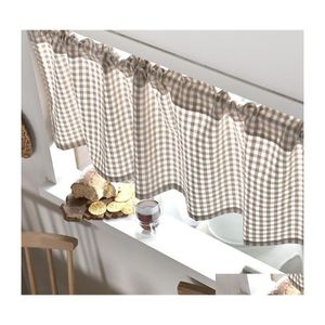 Rideaux rideaux tle sheer cotton lin grille courte fenêtre romaine pour la décoration de salon à la maison voile dans la cuisine cafe p homefavor dhn0u