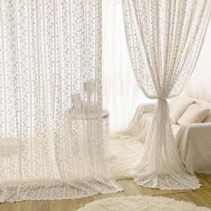 Cortinas de encaje bordado blanco, cortinas transparentes florales para dormitorio, tratamiento de ventana de puerta corredera Rural Pastoral
