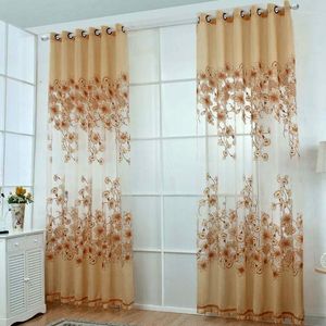 Cortina económica moda Floral tul puerta ventana cortina Panel pura hogar decorativo frente cortinas Ds99