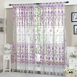 Cortina elegante peonía cortinas transparentes flores tul para sala de estar dormitorio cocina cortinas de gasa decoración del hogar tratamiento de ventanas # Z