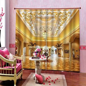 Curtain European Golden Pattern 3D Blackout Curtains Po Print For Living Room Bedroom Drapes Decor Sets 2 Panels With Hooks