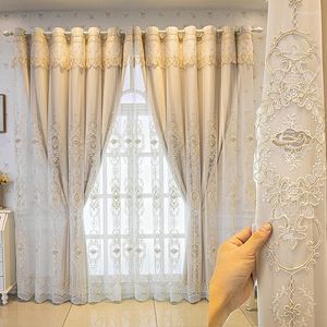 Rideau Européen Romantique Brodé Double Couche Ombrage Tissu Et Tulle Rideaux Intégrés Pour Luxueux Salons Chambres Décor