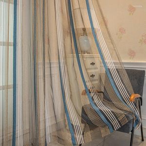 Rideau mode rideaux en Tulle à rayures verticales pour salon lignes colorées pour hommes rideaux de traitement de fenêtre transparents disposer 885