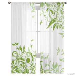 Cortina de flores de ratán y mariposa, cortinas transparentes para sala de estar, dormitorio, cortinas decorativas, cortinas de tul