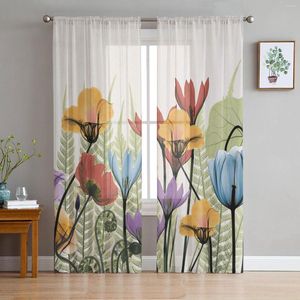 Rideau fleurs couleurs vives peint à la main voilages pour salon moderne Voile chambre Tulle fenêtre rideaux