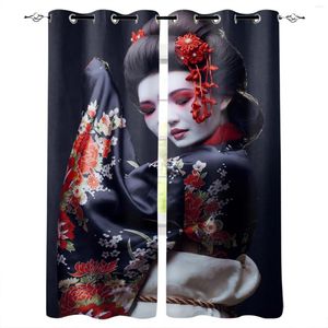 Cortina mujer japonesa sakura kimono cortinas para sala de estar