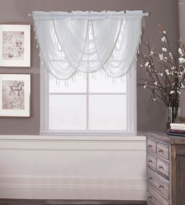 Rideau Moderne Twaterfall Draperie Blanc Gaze Argent Filigrane Fenêtre Écran Client Décoration Avec Perles À Franges