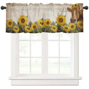 Curtain Pastoral Style Retro Sunflower And Cow Short Curtains Kitchen Cafe Wine Cabinet Door Window Small Home Decor Drapes