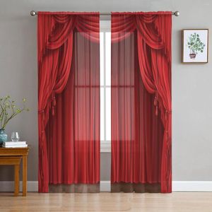 Rideau rouge en Tulle transparent, Art de scène moderne, pour salon, chambre à coucher, Voile de cuisine, décoration en Organza