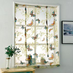Cortina corta transparente cortinas gasa bordada cortina romana flor patrón elegante ventana para la decoración del café del hogar