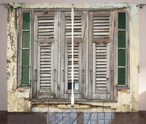 Cortinas de persianas envejecidas, persianas de ventana de madera desgastadas, pared agrietada áspera en estilo rústico Vintage, sala de estar, dormitorio, Drap