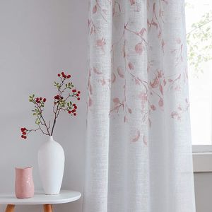 Rideau étincelant décoratif feuille Floral imprimé lin transparent panneau de fenêtre pour salon/chambre rustique corail rouge