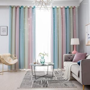 Rideau étoile découpe fenêtre rideaux pour la maison enfants chambre salon décor Double couche ombrage gaze nuances couleur unie