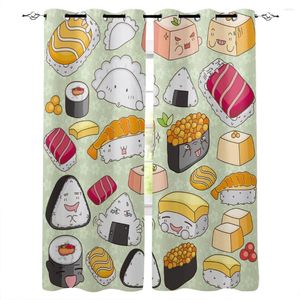 Rideau Sushi dessin animé Culture japonaise délicieux nourriture fenêtre traitements rideaux cantonnière cuisine extérieure tissu impression enfants panneau