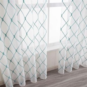 Cortina Topfinel patrón geométrico diseño bordado blanco cortinas transparentes gasa tul ventana para cocina sala de estar dormitorio