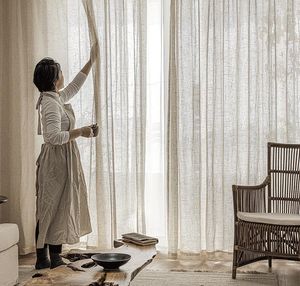 Cortina Yaapeet gasa de lino gasa sala de estar ventana nórdica granja cortina transparente dormitorio Deco tela personalizada al por mayor