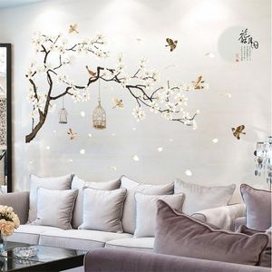 Cortinas 187*128 cm pegatinas de pared de árbol de gran tamaño pájaros flor decoración del hogar fondos de pantalla para sala de estar dormitorio Diy vinilo decoración de habitaciones