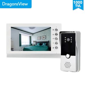 Cortinas Dragonsview 7 pulgadas Video puerta teléfono sistema de portero automático timbre con cámara 1000tvl desbloqueo conversación impermeable