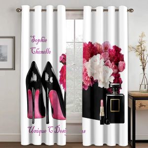 Cortinas Elegancia Marcas de lujo Diseñador Tacones de perfume modernos Envío gratis Cortina de ventana fina de 2 paneles para decoración de la sala de estar del dormitorio