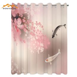 Rideaux Koi poisson rideaux Sakura fleur au japon avec créature Culture Nature Orient salon chambre fenêtre rideaux rose