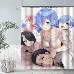 Cortinas Chica de anime desnuda Pechos grandes Cortinas de ducha impresas eróticas Suministros de baño Buena calidad Decoración de baño impermeable barata