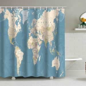 Cortinas del mapa del mundo, cortina de ducha de tela de poliéster con países y cortinas de geografía oceánica para decoración del baño 29ea