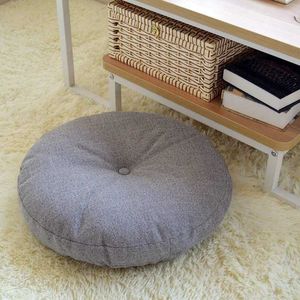 Coussin/Coussin décoratif de sol rond en lin naturel avec housse amovible à fermeture éclair, pouf de chambre pour méditation, yoga, gris