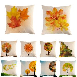 Coussin/oreiller décoratif 45 cm feuilles jaunes arbre et automne design lin/coton housses de coussin canapé housse de coussin décor à la maison oreillerCushion/D