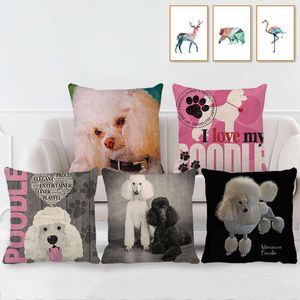 Coussin/oreiller décoratif Animal chien série housse de coussin Teddy mignon bouclés Pet lin câlin taie d'oreiller caniche