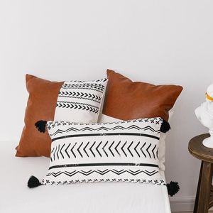 Coussin / oreiller décoratif Coussin de coussin en coton en cuir brun 45x45cm / 35x50cm pour le lit de canapé décoration de la maison design moderne W220412