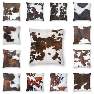 Coussin/oreiller décoratif fausse fourrure moderne peau de vache Texture taie d'oreiller décoration peau d'animal motif peau cuir housse de coussin jeter Printi