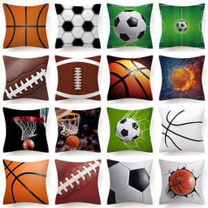 Cojín / almohada decorativa Fútbol Baloncesto Impresión de cuero Funda de cojín 45X45 CM Funda de almohada de poliéster Moda moderna Sofá cama Decorativo Pi