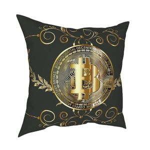 Coussin / Oreiller décoratif Couverture de pièce d'or Couverture décorative Crypto-monnaie Ethereum Btc Blockchain Taie d'oreiller drôle