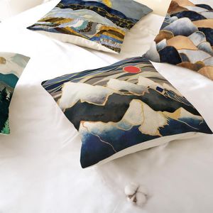 Cojín/Almohada decorativa Productos de decoración para el hogar Pintura de paisaje Funda de almohada de lino Funda de cojín de sofá abstracta geométrica personalizada Funda de almohada