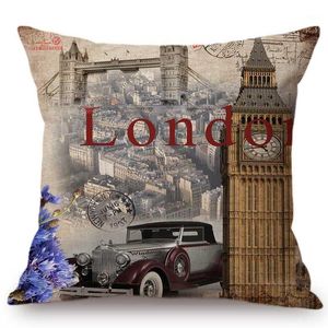 Coussin / oreiller décoratif Villes vintage Couvre-lits décoratifs York Londres Rome Street Monuments Canapé Housse de coussin Décor à la maison Oreillers de voiture