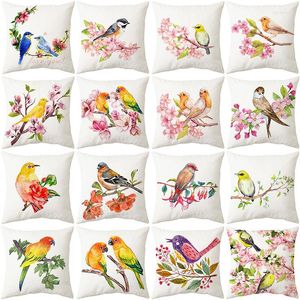 Coussin fleur oiseau motif taie d'oreiller Polyester 45x45 cm salon canapé décoratif coussins printemps taie d'oreiller